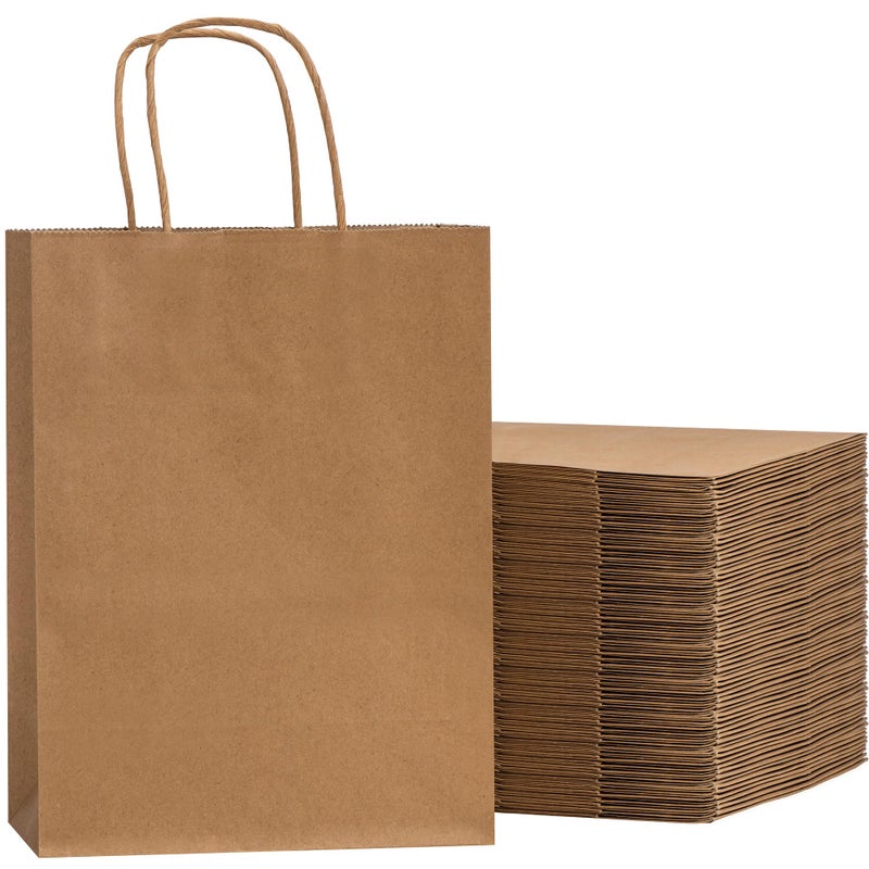 RACETOP 50Pcs 8x4.5x10.8 Inch Brown Gift Bags with Handles  Paper Gift Bags Bulk  Kraft Paper Bags for Craft  Retail  Shopping  Favor - Image 1